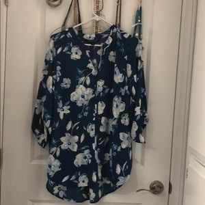 Plus size blue floral blouse